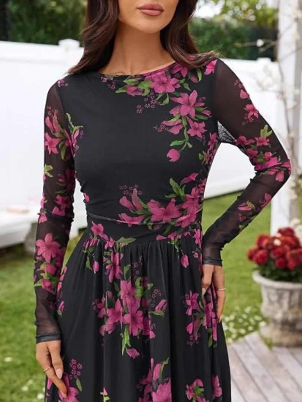 Women's Fall Wedding Guest Cocktail Long Sleeve Floral Maxi Dress